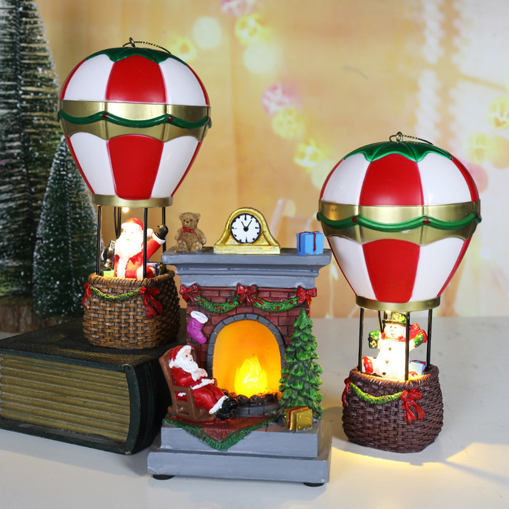 Santa Claus Snowman Hot Air Balloon Ornament, Christmas Decorations, Glowing LED Lights, Bedside Table Ornament