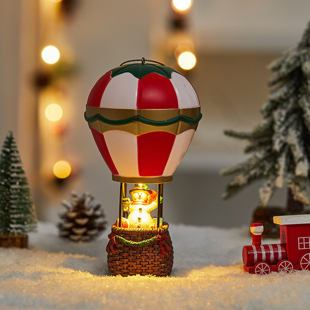 Santa Claus Snowman Hot Air Balloon Ornament, Christmas Decorations, Glowing LED Lights, Bedside Table Ornament