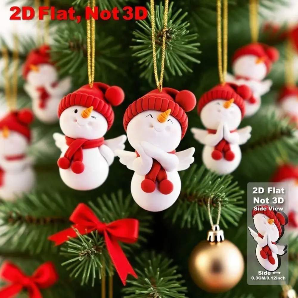 Cute Angel Snowman Decorations Red And White Christmas Snowmen Car Rearview Mirror Hanging Ornament 3