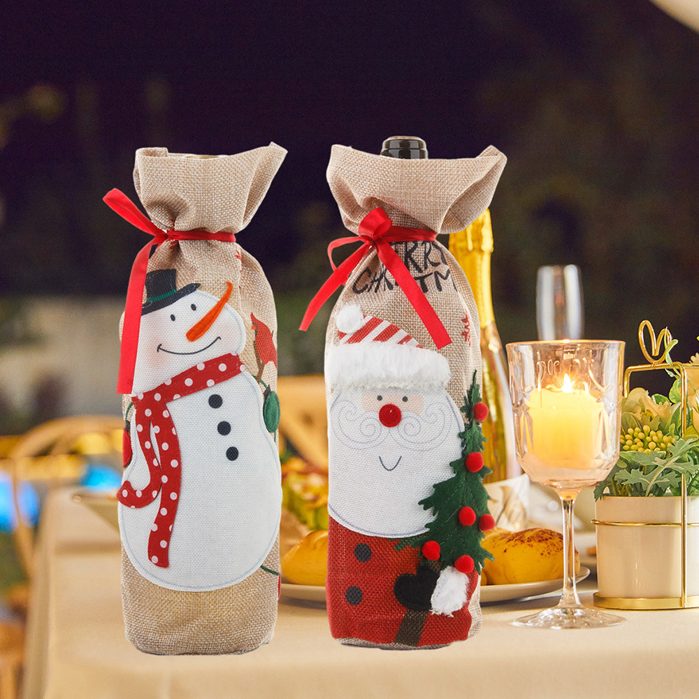 Runtowo Christmas Linen Bottle Covers, Merry Christmas Decor for Home, Xmas Navidad New Year
