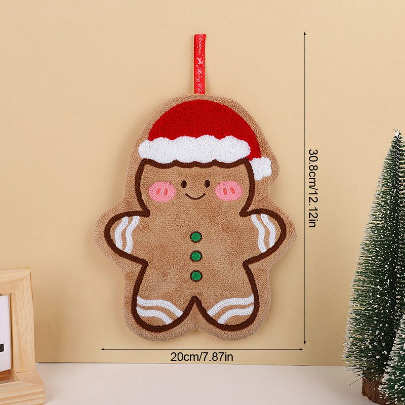 Coral Fleece Christmas Hand Towels Gingerbread Man Snowman Tree Design Cartoon Style Home Kitchen B 8