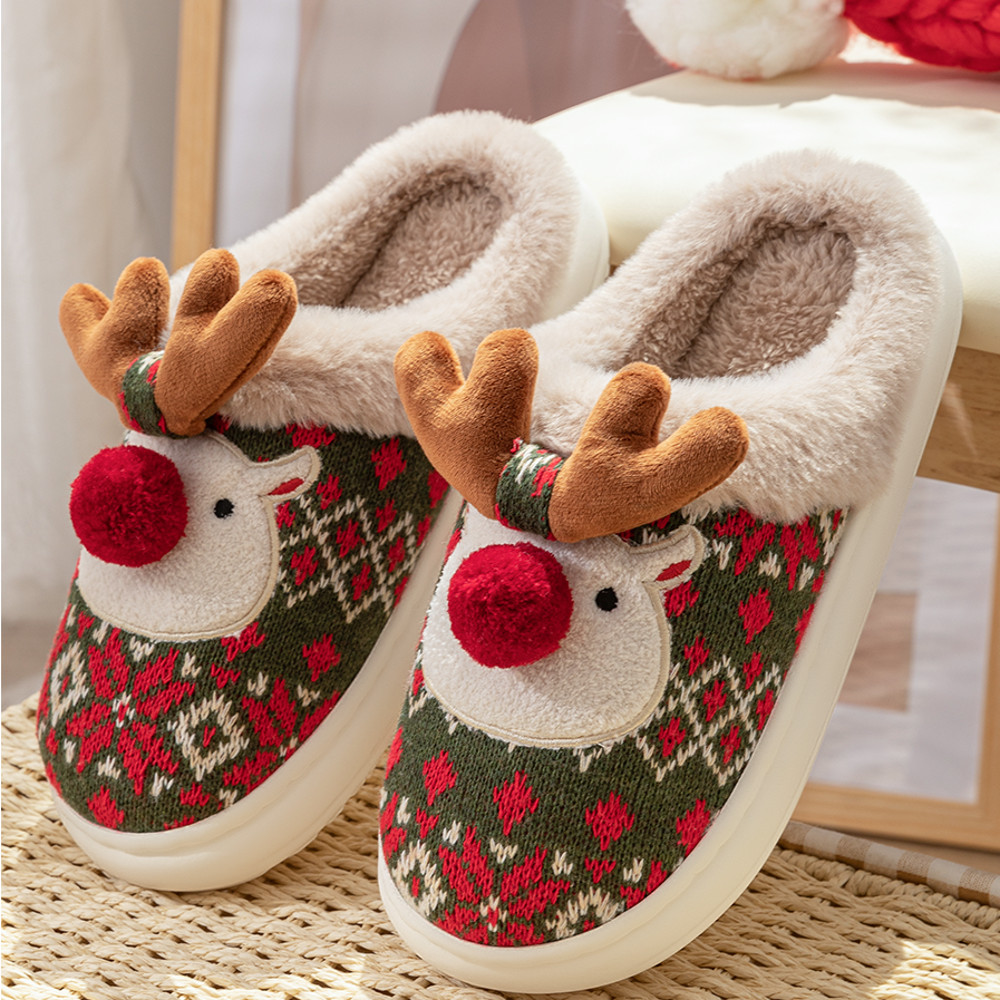 Home Cute Cartoon Cotton Slippers New Winter Lovely Womens Slippers Christmas Deer Non Slip House S 1