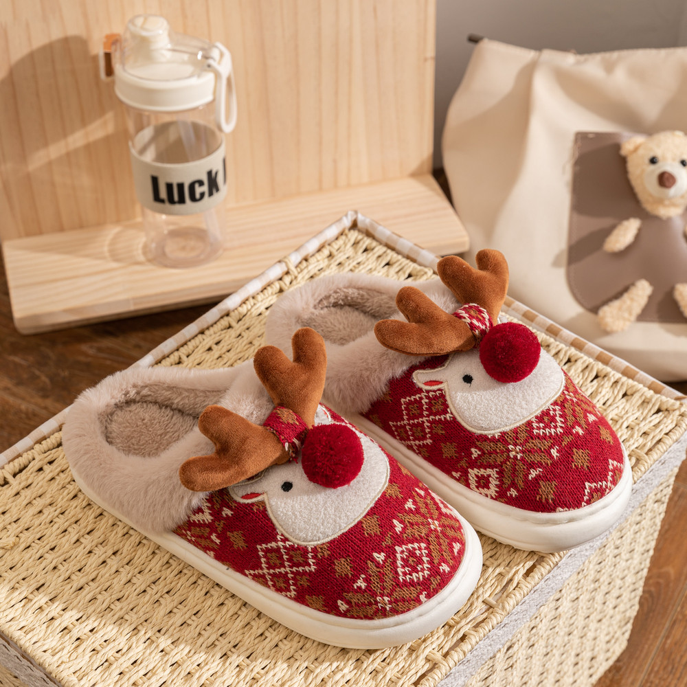 Home Cute Cartoon Cotton Slippers New Winter Lovely Womens Slippers Christmas Deer Non Slip House S 3