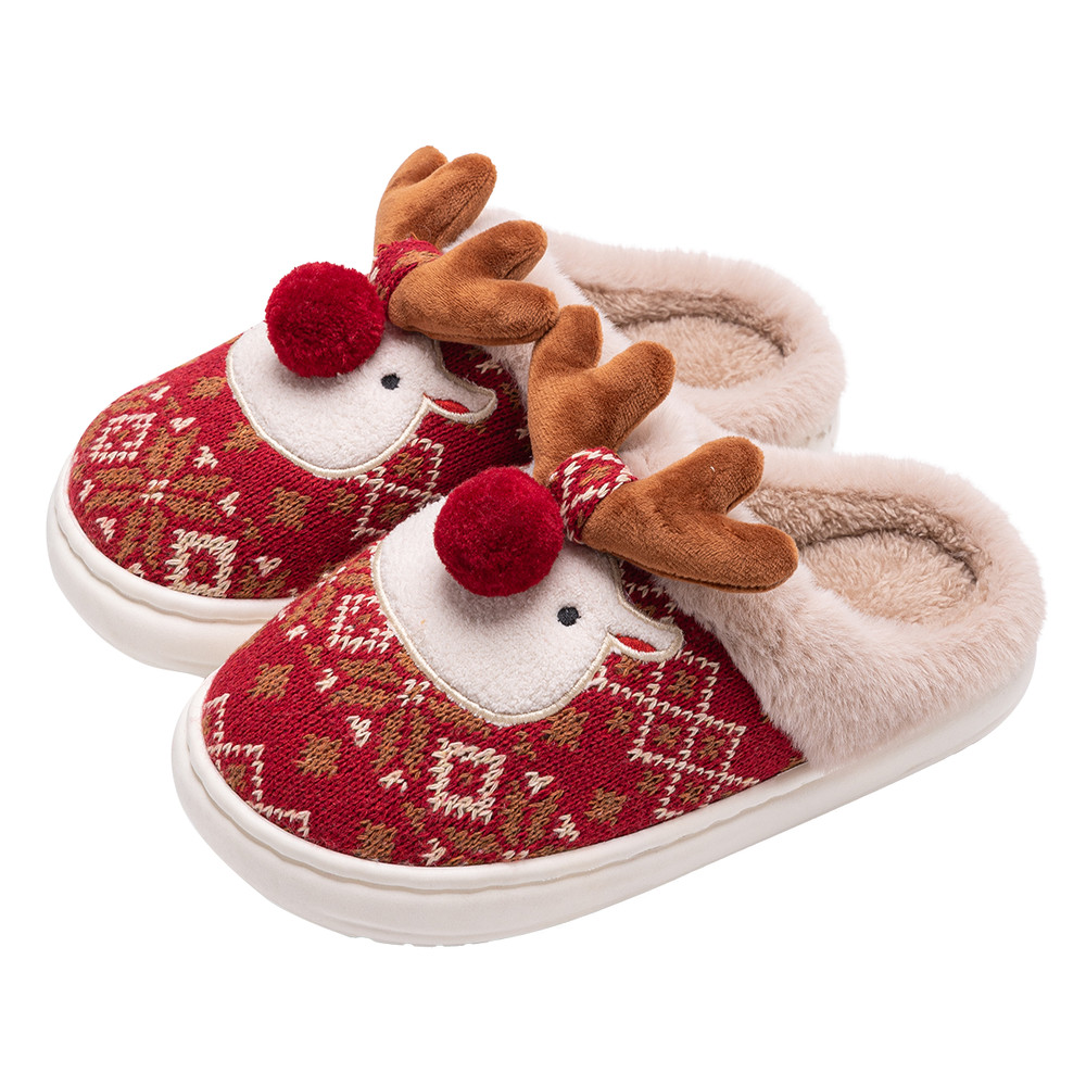 Home Cute Cartoon Cotton Slippers New Winter Lovely Womens Slippers Christmas Deer Non Slip House S 6