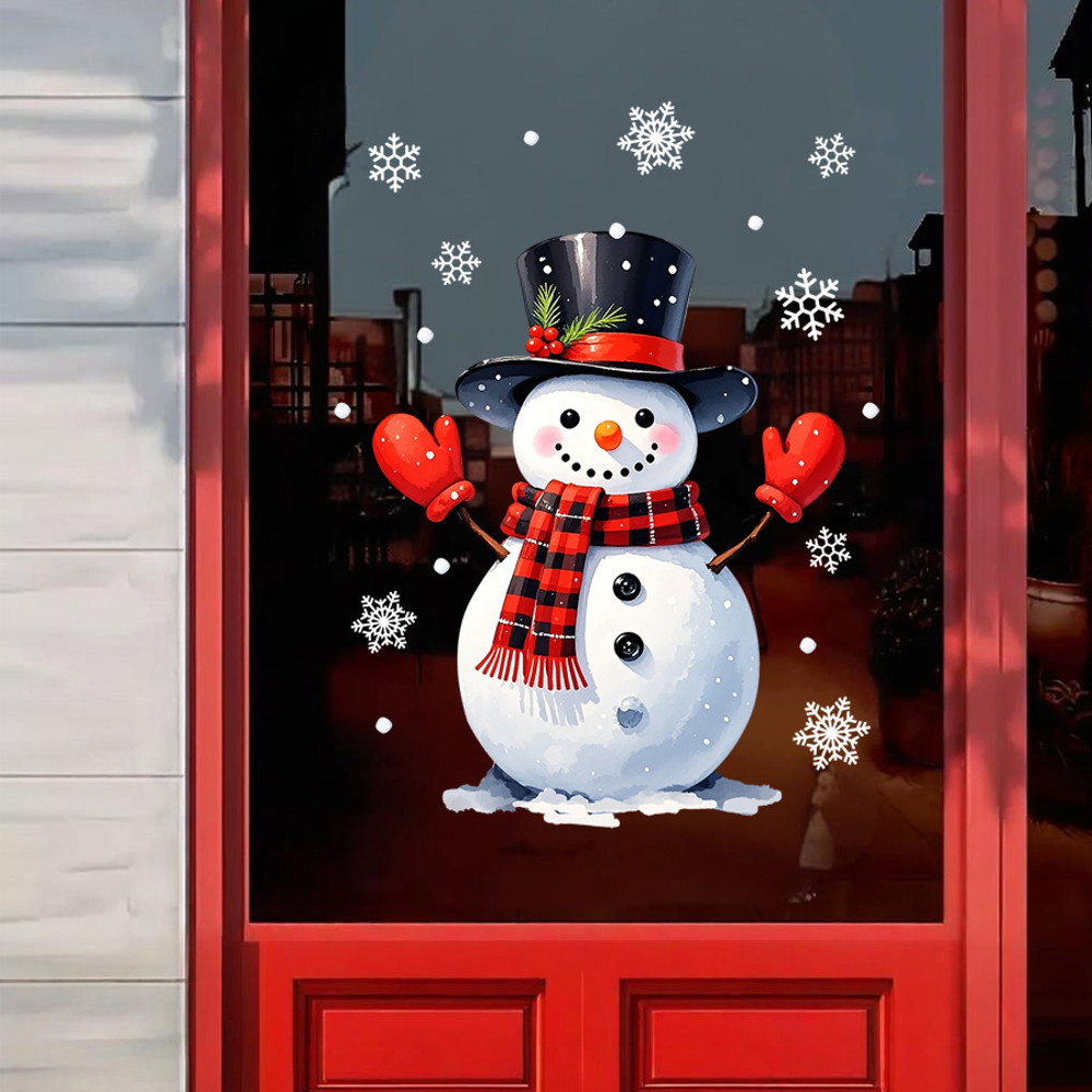 Static Cling Sticker Christmas Window Sticker Glass Sticker With Snowman White Snowflakes Christmas