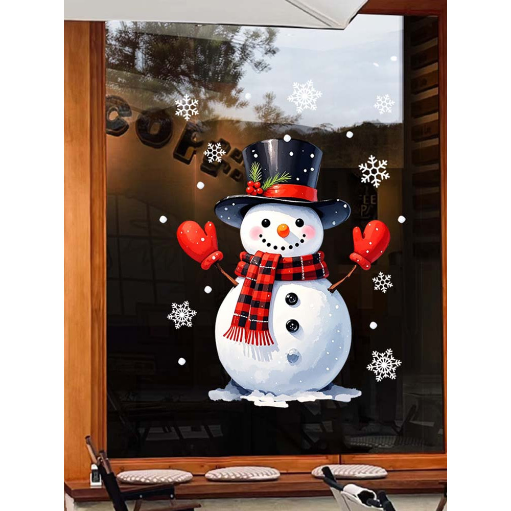 Static Cling Sticker Christmas Window Sticker Glass Sticker With Snowman White Snowflakes Christmas