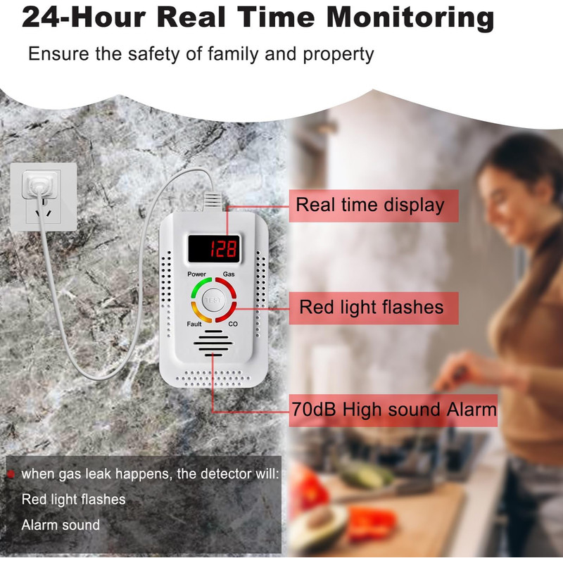 Carbon Monoxide CO Detector And Natural Gas Detector Kitchen Methane CH4 Alarm Combustible Gas Leak 3