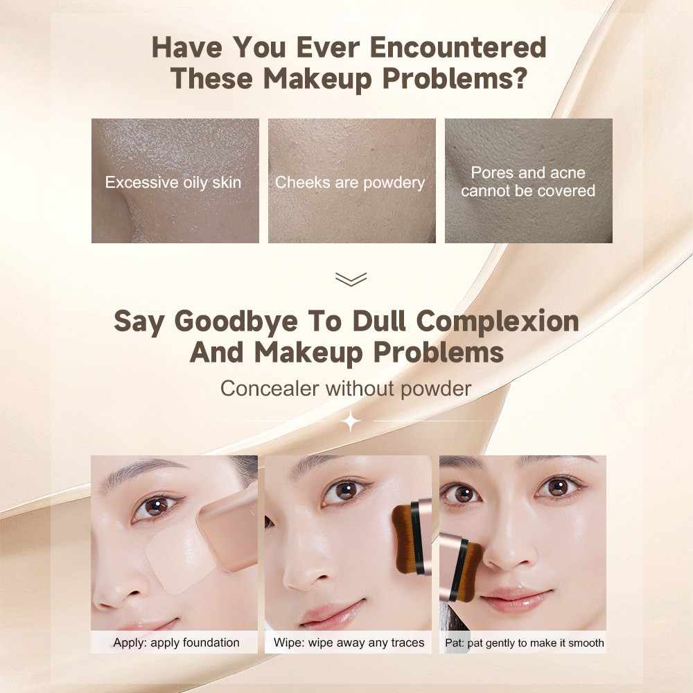 Natural Long-Lasting Double-Headed Foundation Stick, Flawless Makeup, Facial Concealer with Brush