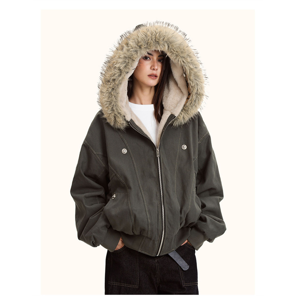 Fur Collar Hooded Parkas, Thicken Padded Jackets, Gothic Women&Men Winter Coats, Casual Zipper Streetwear
