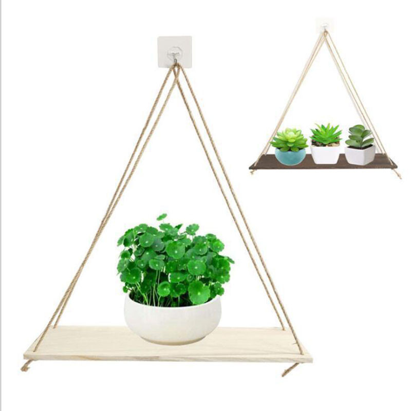 Wooden Storage Rack, Wall Decoration, Hanging Rope Flower Pot Rack