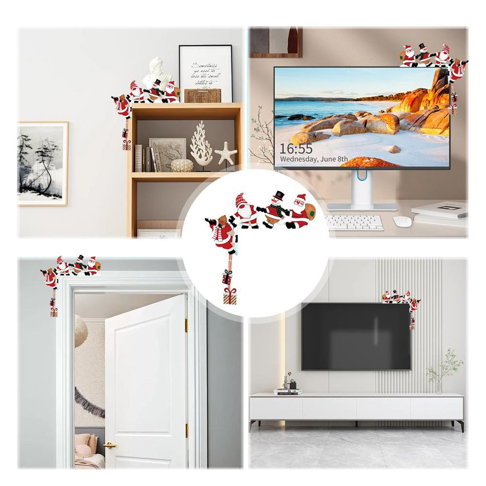 Christmas Door Frame Ornament Snowman Cute Santa Door Corner Decor Wooden Reindeer Frame Sign 1