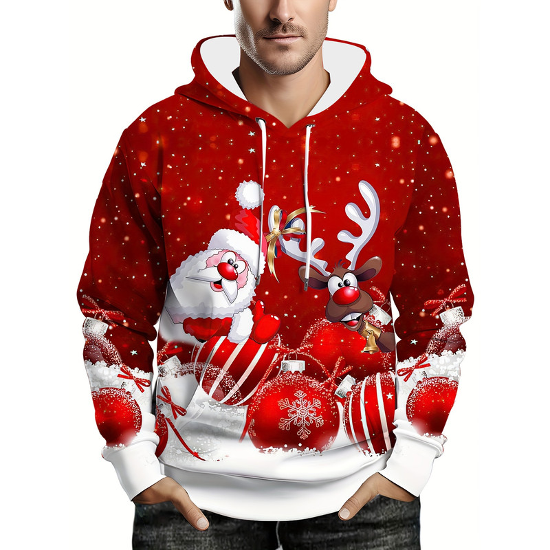 Oversized Men Clothing Hoodie Christmas Hoodie With Hood Men 3D Santa And Reindeer Print Winter Par 0