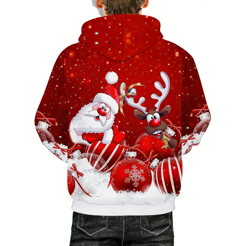 Oversized Men Clothing Hoodie Christmas Hoodie With Hood Men 3D Santa And Reindeer Print Winter Par 1