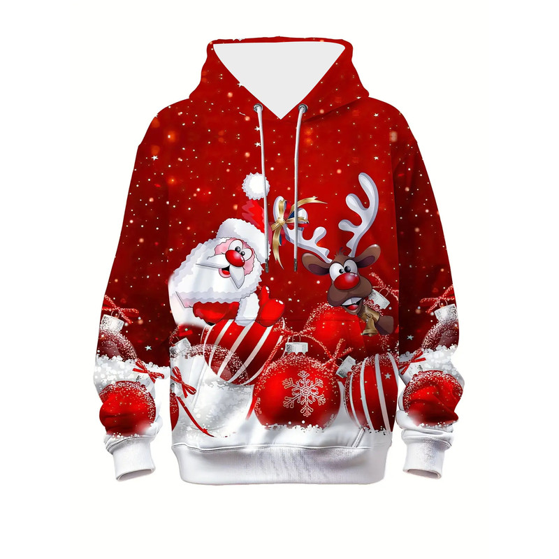 Oversized Men Clothing Hoodie Christmas Hoodie With Hood Men 3D Santa And Reindeer Print Winter Par 2