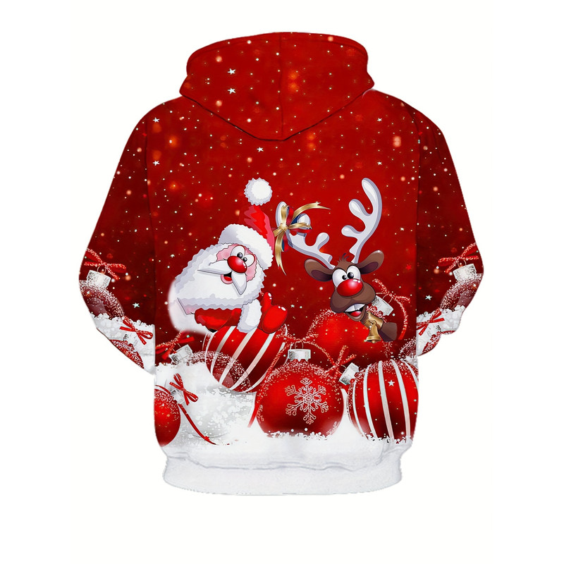 Oversized Men Clothing Hoodie Christmas Hoodie With Hood Men 3D Santa And Reindeer Print Winter Par 3