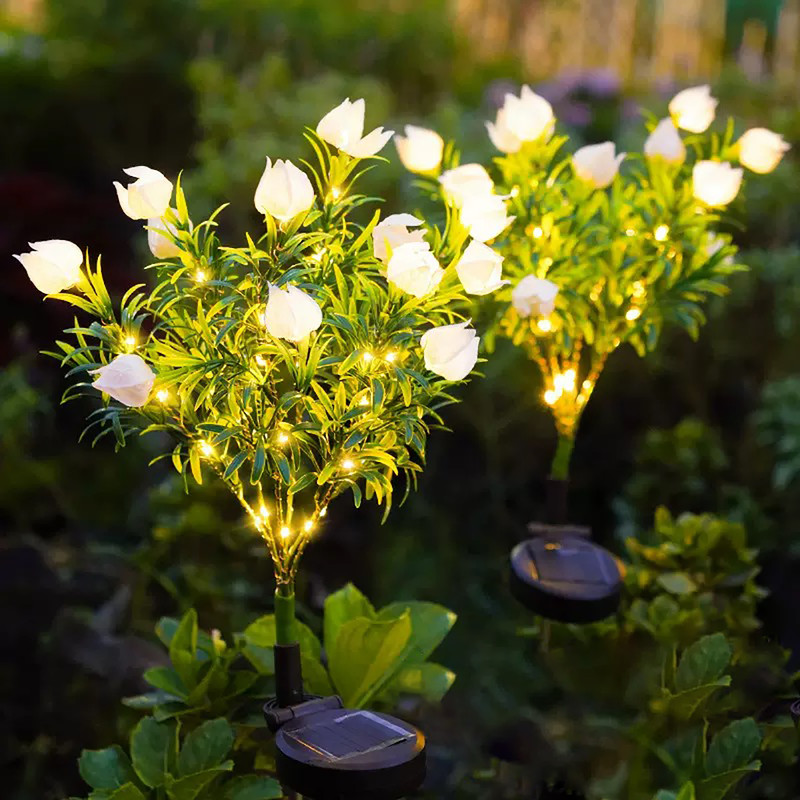 Solar Garden Lamp With Warm White Artificial Flower For Garden Lawn Lighting 0