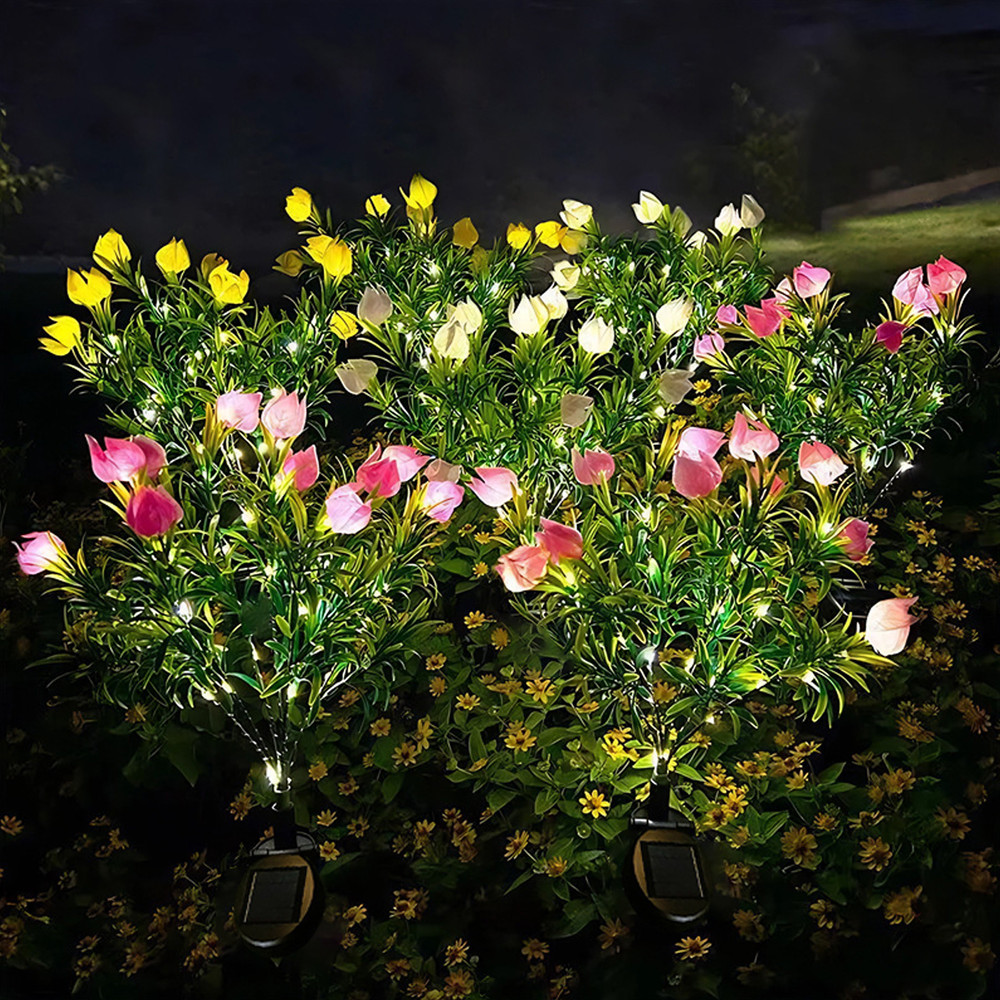 Solar Garden Lamp With Warm White Artificial Flower For Garden Lawn Lighting 3