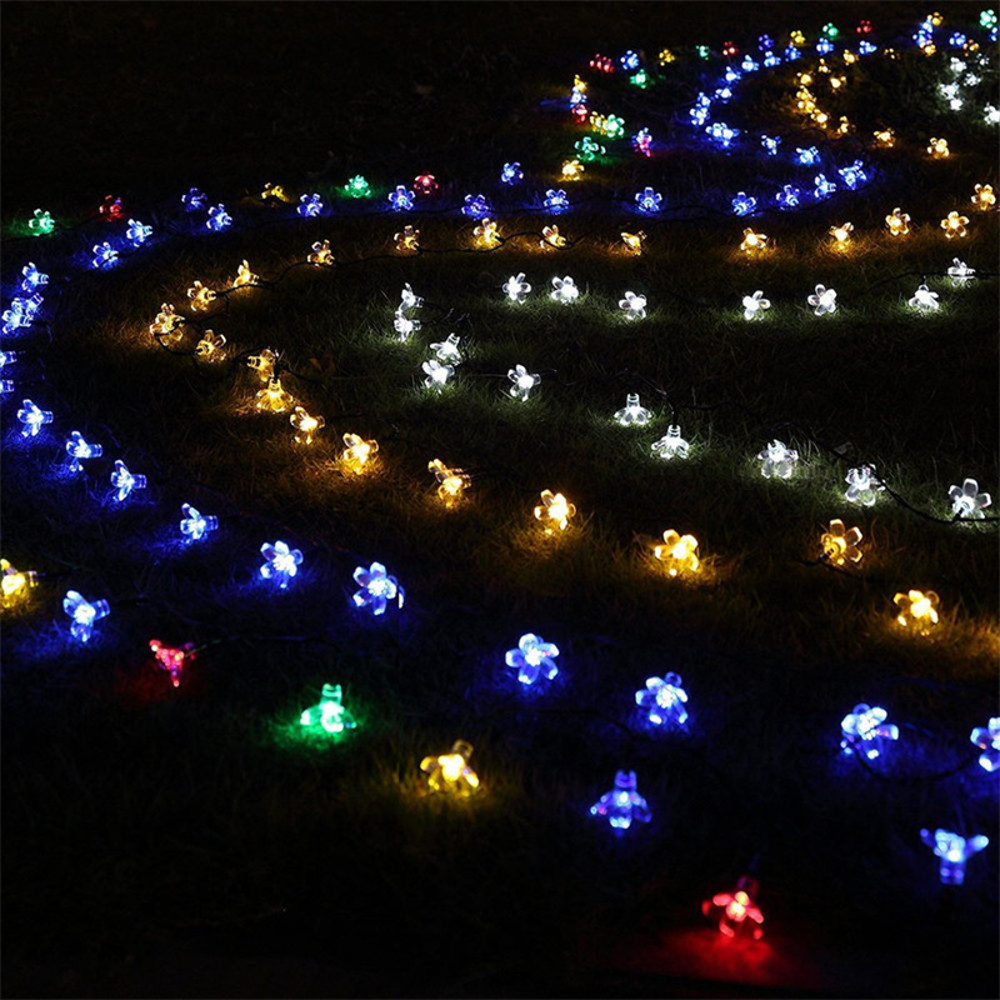 Peach Flower Cherry, Solar Fairy String Light Sakura Garlands, LED Lamp For Wedding Party Garden Christmas Outdoor Decor
