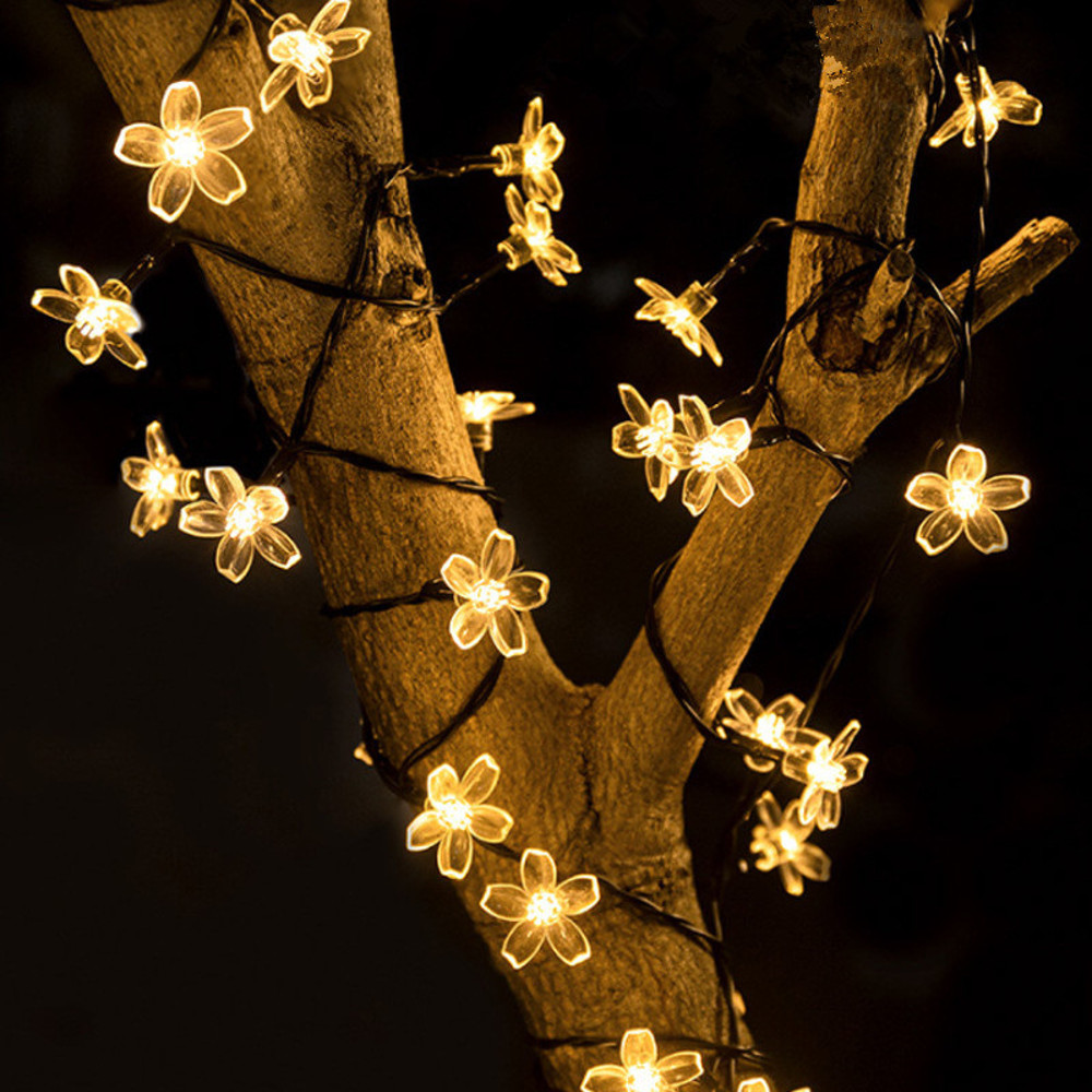 Peach Flower Cherry, Solar Fairy String Light Sakura Garlands, LED Lamp For Wedding Party Garden Christmas Outdoor Decor