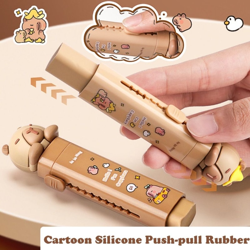 Cartoon Capybara Push Pull Eraser Silicone Correction Tool Replaceable Core Gift 1