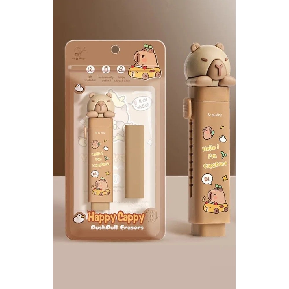 Cartoon Capybara Push Pull Eraser Silicone Correction Tool Replaceable Core Gift 0