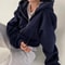 New Insfleecelined Zipup Warm Navy Blue Hooded Sweatshirt Women Versatile Cropped Slims Silhouette 4