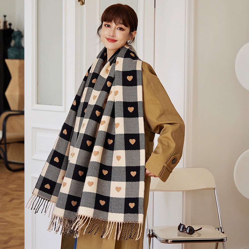 Thick Large Blanket Shawl Scarf Womens Plaid Comfortable Scarf Womens Autumn And Winter HeartPatter 2