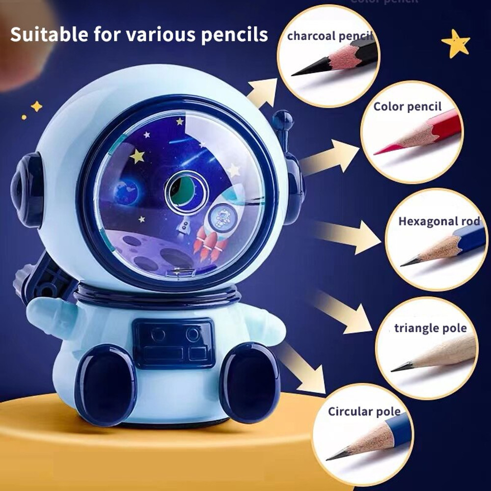 Cartoon Pencil Cutter for School, Hand Crank Astronaut Pencil Sharpener, Fun Pencil Sharpener for Students