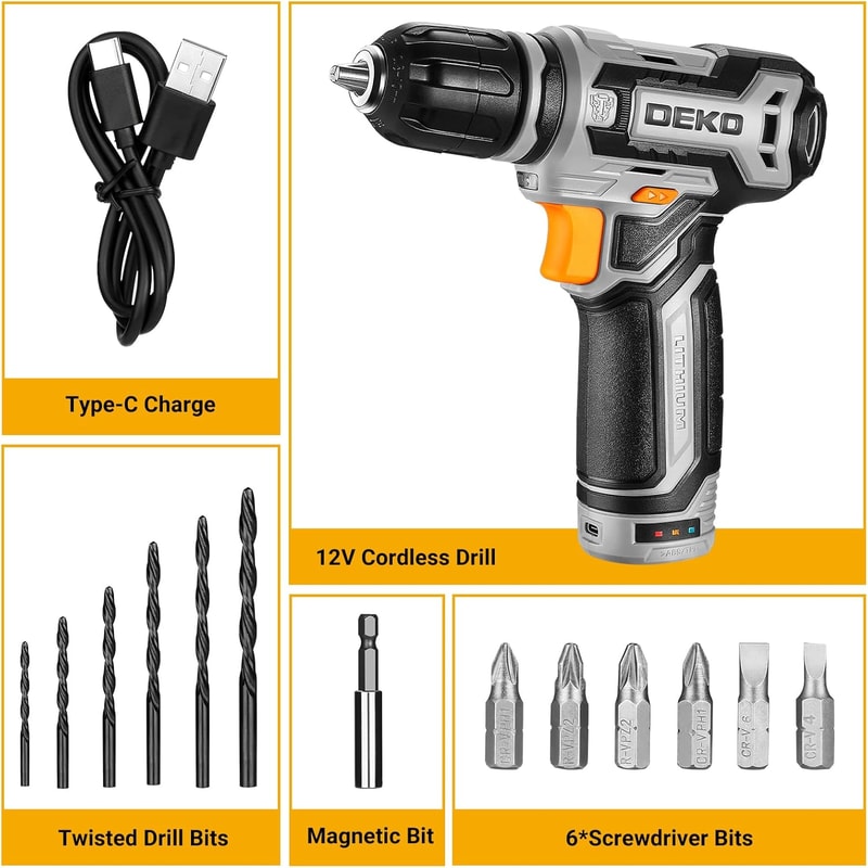DEKO Cordless Drill Set With Rechargeable Battery Small Electric Drill With Keyless Chuck Portable 2