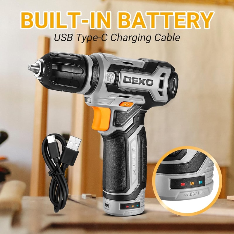DEKO Cordless Drill Set With Rechargeable Battery Small Electric Drill With Keyless Chuck Portable 3