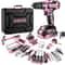 Pink Cordless Power Drill Kit Electric Drill With Battery Tool Set In Toolbox 1