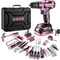 Pink Cordless Power Drill Kit Electric Drill With Battery Tool Set In Toolbox 1
