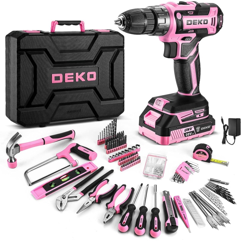 Pink Cordless Power Drill Kit Electric Drill With Battery Tool Set In Toolbox 1