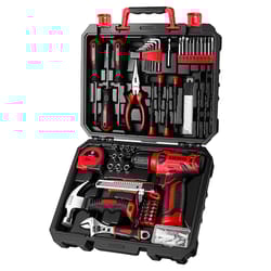 red cordless drill, multi-functional tool set for women, home diy tool kit, hand tool kit with drill and accessories