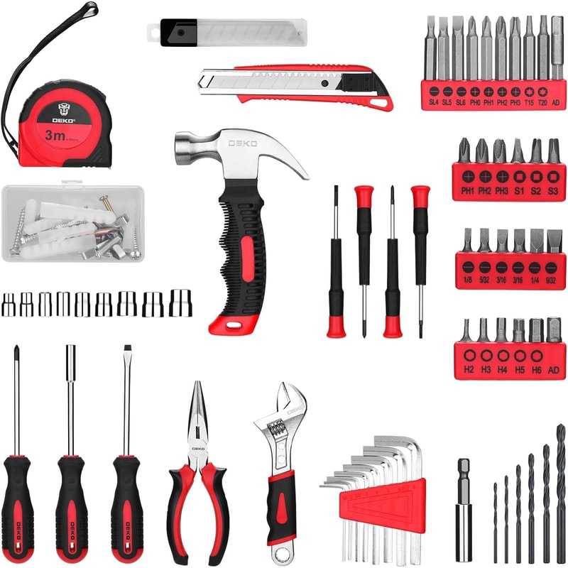 Red Cordless Drill, Multi-functional Tool Set for Women, Home DIY Tool Kit, Hand Tool Kit with Drill and Accessories
