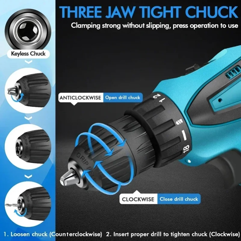 Electric Screwdriver Cordless Impact Drill Set Wireless Power Tool With Torque For DIY Home Use And 1