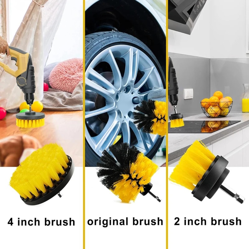 Drill Brush Kit, Electric Scrubber Brush, Plastic Round Cleaning Brush for Carpet, Glass, Car Tires, Nylon Brushes