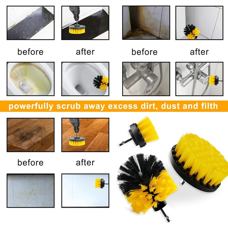 Drill Brush Kit, Electric Scrubber Brush, Plastic Round Cleaning Brush for Carpet, Glass, Car Tires, Nylon Brushes