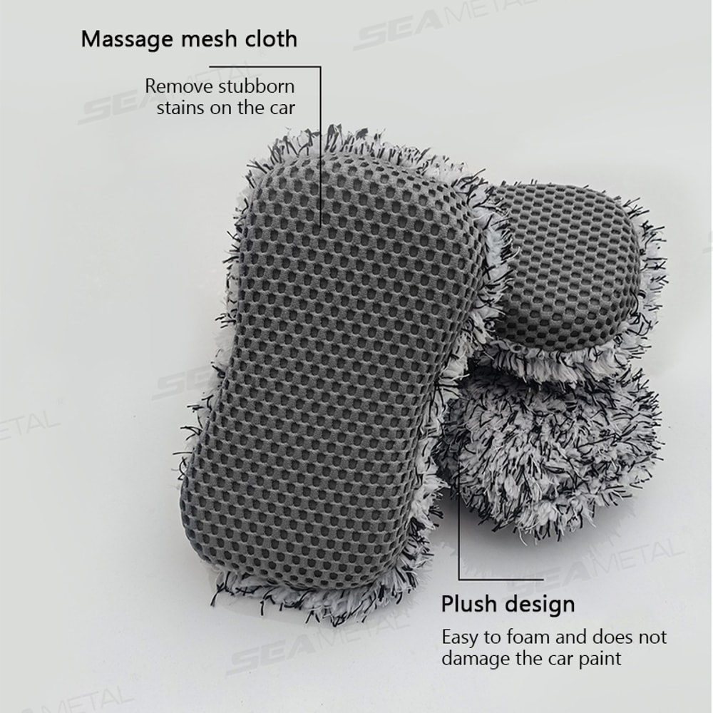 TwoSided Microfiber Car Wash Sponge Plush Massage Net Wheel Cleaning Brush Dust Remover ScratchFree 2
