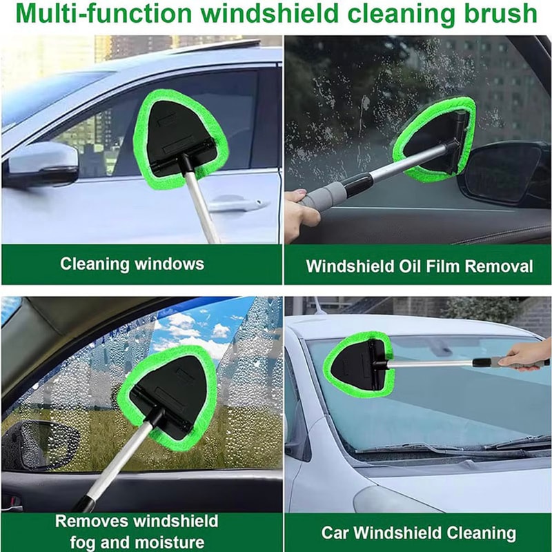 Car Window Cleaner Scraping Mist Eliminator Telescopic Window Windshield Cleaning Brush Set Microfi 4