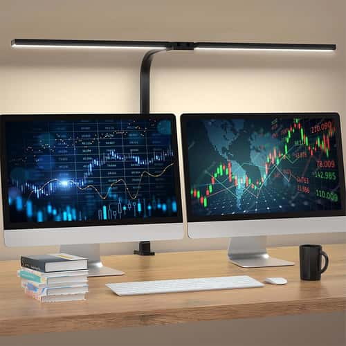 LED Desk Lamp with Double Head, Powerful Illuminated Architect Light, Clip-On Design