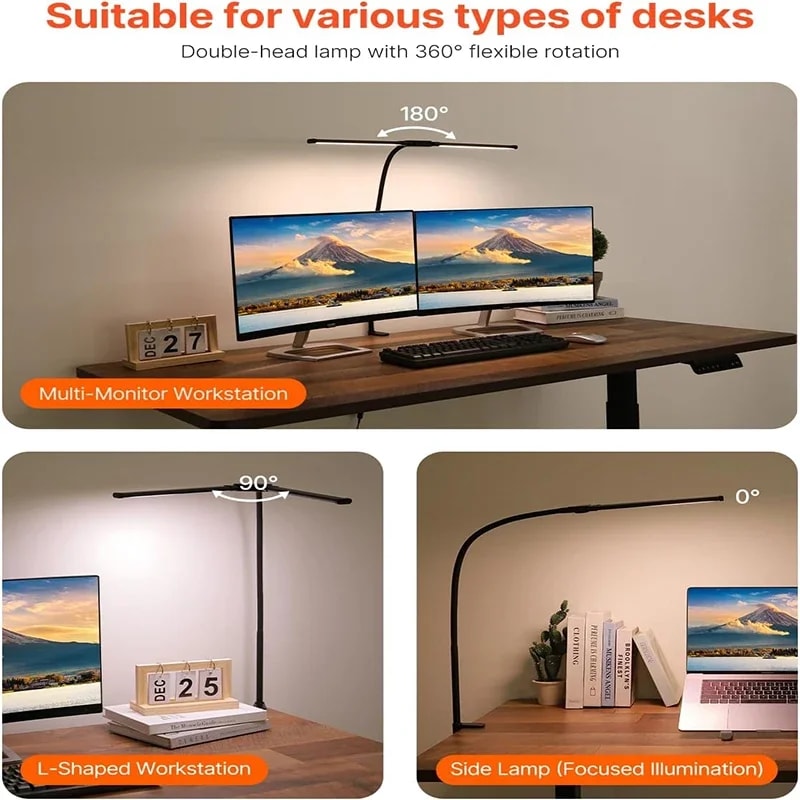 LED Desk Lamp with Double Head, Powerful Illuminated Architect Light, Clip-On Design