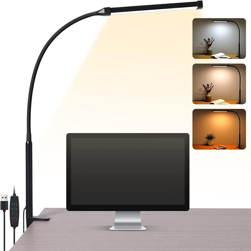 LED Desk Lamp with Double Head, Powerful Illuminated Architect Light, Clip-On Design