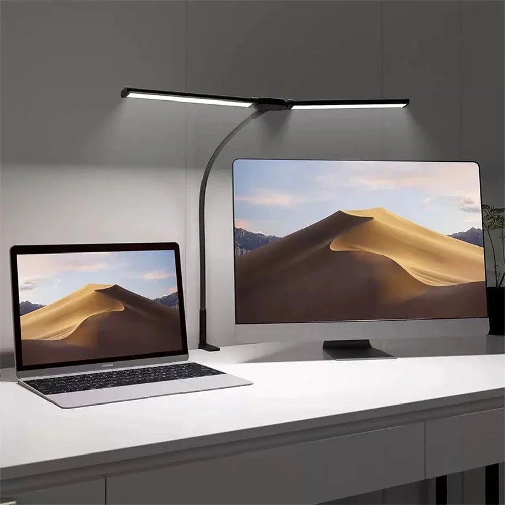 LED Desk Lamp with Double Head, Powerful Illuminated Architect Light, Clip-On Design