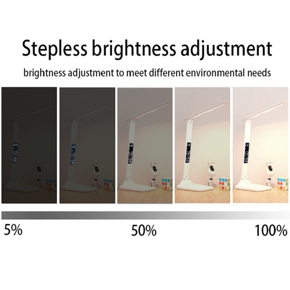 USB Folding Table Lamp Dimmable LED Desk Lamp Touch Control With Alarm Clock And Thermometer Eye Pr 1