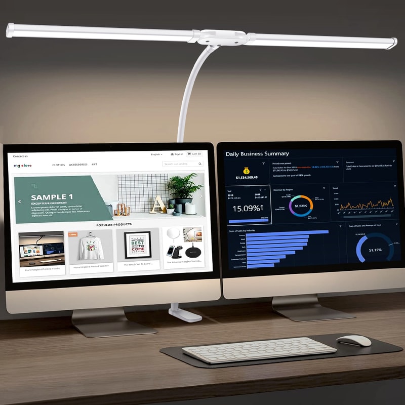 Architectural Desk Lamp with 5 Color Modes, Double Headed LED Clip Type Remote Control Reading Lamp