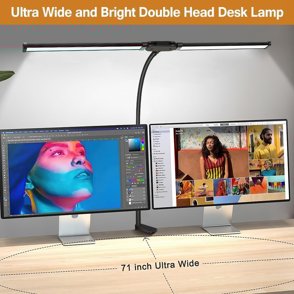 Architectural Desk Lamp with 5 Color Modes, Double Headed LED Clip Type Remote Control Reading Lamp