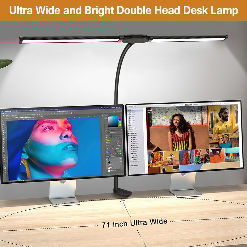 Architectural Desk Lamp with 5 Color Modes, Double Headed LED Clip Type Remote Control Reading Lamp