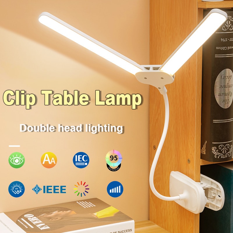 USB Rechargeable LED Desk Lamp With Dual Heads Touch Control Eye Protection Brightness Modes 1