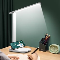 usb rechargeable led desk lamp with dual heads touch control, eye protection, brightness modes